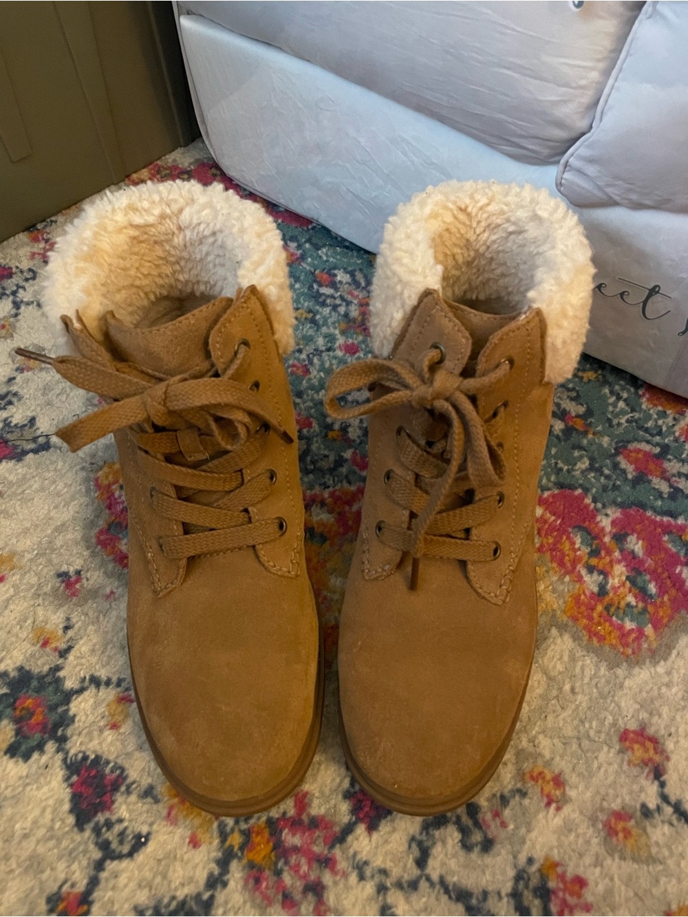 UGG Chestnut Lace-Up Shearling Trim Ankle Boots